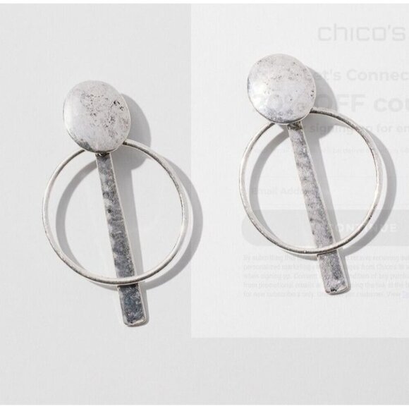 Chico's Jewelry - Chico's Earrings Silver Tone Clip-On Drop Unique Sleek Retro Inspired NWT